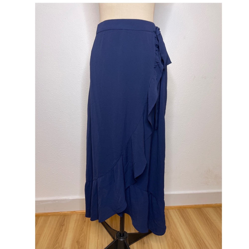 Vero Moda Womens Maxi Skirt Wrap Ruffle Boho Western Medium Navy Blue